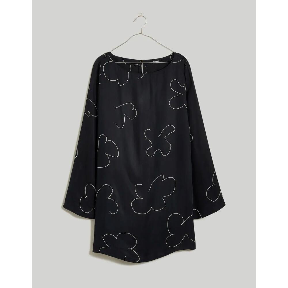 Madewell Shift Mini Dress Long Sleeve True Black Cupro Minimalist Light XXS NWT - Picture 6 of 13